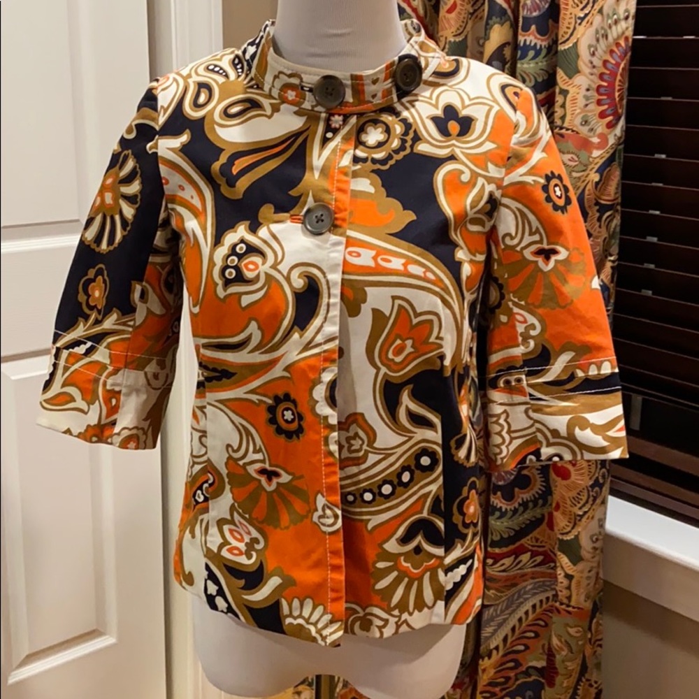 JCrew 3/4 sleeve fun pattern Jacket. SZ 0